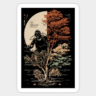 Diver and Tree in Surreal Zen Harmony Sticker